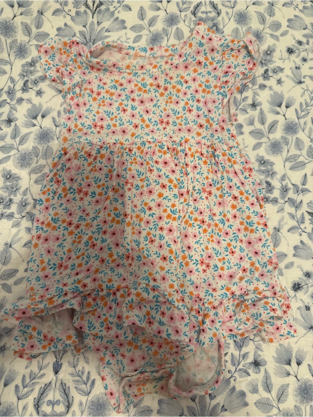 Posh Peanut Girls Pink Floral Ruffle Baby Dress Bodysuit Size 12-18M